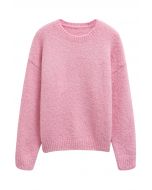 Ribbed Fuzzy Soft Knit Sweater in Pink