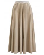 Versatile Faux Leather Pleated Midi Skirt in Sand