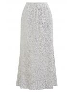 Full Sequin Mermaid Maxi Skirt in Ivory