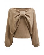 Mesmerizing Bowknot Cami Top and Sweater Set in Camel