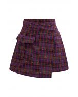 Plaid Tweed Asymmetric Mini Skirt in Purple