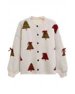 Cutie 3D Bowknot Christmas Tree Buttoned Knit Cardigan in Oatmeal