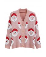 Fuzzy Santa Claus Button Down Knit Cardigan in Pink