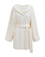 Tender Touch Belted Hooded Knit Coat in Ivory