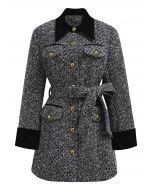 Glitter Velvet Spliced Tweed Buttoned Blazer Dress in Grey