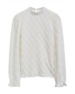 Fuzzy Grid Mock Neck Top