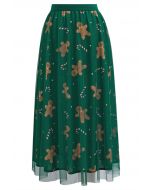 Merry Gingerbread Man Mesh Tulle Midi Skirt