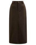 Everyday High-Waisted Back Split Midi Skirt in Brown