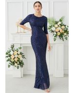 Opulent Geometry Sequin Mermaid Gown in Navy