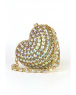 Rhinestone Mini Heart Shoulder Bag in Gold