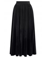 Velvety Touch Pleated Midi Skirt in Black