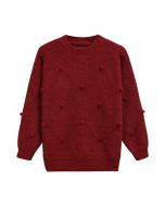 Diamond Pom-Pom Knit Sweater in Red