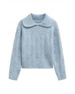 Embossed Dots Collared Knit Sweater in Light Blue