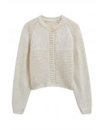 Chunky Buttoned Garter Stitch Knit Cardigan in Ivory