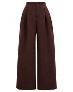 Side Pockets Pleats Wide-Legs Pants in Burgundy