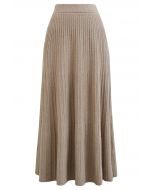 Gentle Touch Ribbed Knit Maxi Skirt in Light Tan