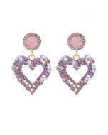 Purple Rhinestone Heart Earrings