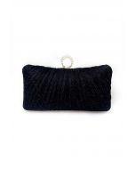 Ornate Pleated Rhinestone Clutch in Black