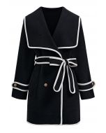 Contrast Edge Wide Lapel Knit Coat