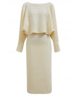 Two-Way Wear Crisscross Knit Top and Skirt Set in Cream