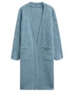 Mix-Knit Fuzzy Longline Cardigan in Blue