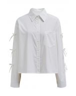 Bowknot Sleeve Patch Pocket Cotton Shirt in White