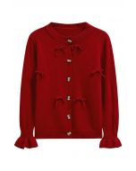 Adorable Bowknot Buttoned Knit Cardigan in Red