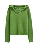 Relaxed-Fit Hooded Knit Sweater in Green