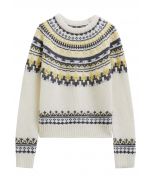 Nordic-Inspired Fair Isle Knit Sweater in Cream