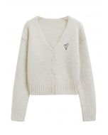 Cozy Heart V-Neck Buttoned Knit Cardigan in Ivory