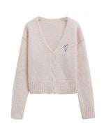 Cozy Heart V-Neck Buttoned Knit Cardigan in Light Pink