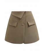 High Waist Flap Pocket Mini Skorts in Khaki