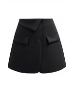 High Waist Flap Pocket Mini Skorts in Black