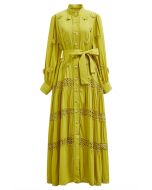 3D Floret Embellished Cutwork Lace Button Down Maxi Dress in Yellow