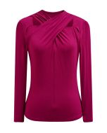 Allure Crisscross Neck Cutout Long-Sleeve Top in Magenta