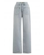 Front Patch Pockets Straight-Leg Jeans in Light Blue