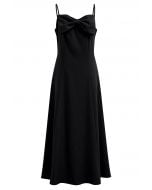 Bowknot Decor Seam Details Cami Dress in Black