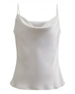 Drape Neck Satin Cami Crop Top in Ivory