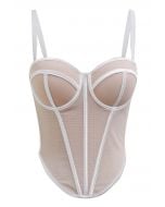 Contrast Binding Bustier Mesh Crop Top in Nude Pink