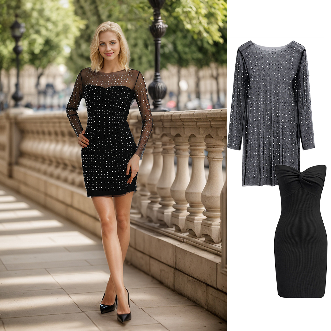 Long sleeve dress with pearls best sale