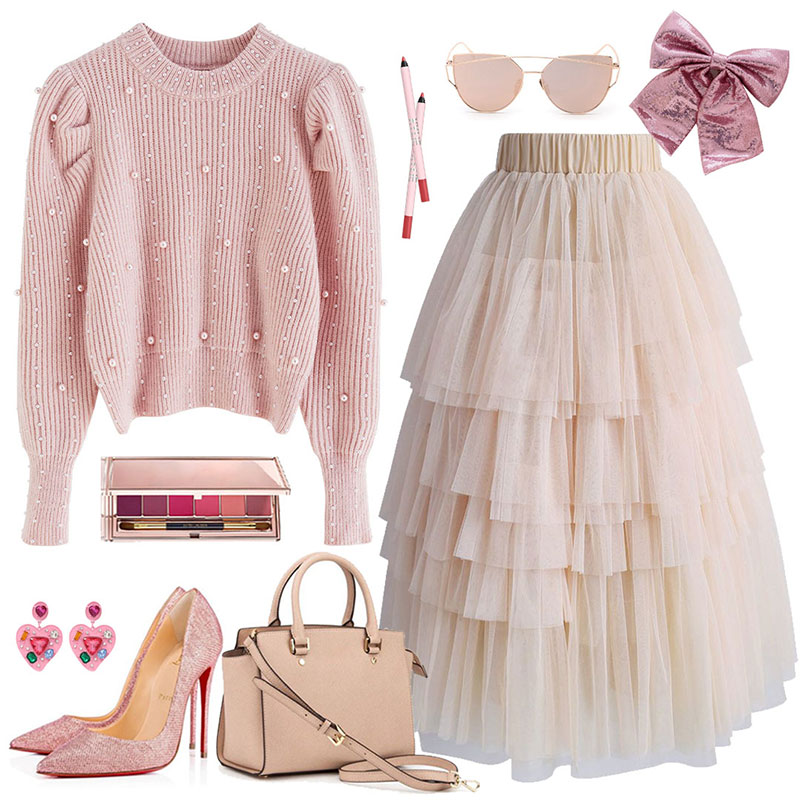 Love Me More Layered Tulle Skirt in Nude Pink Pink XS-S