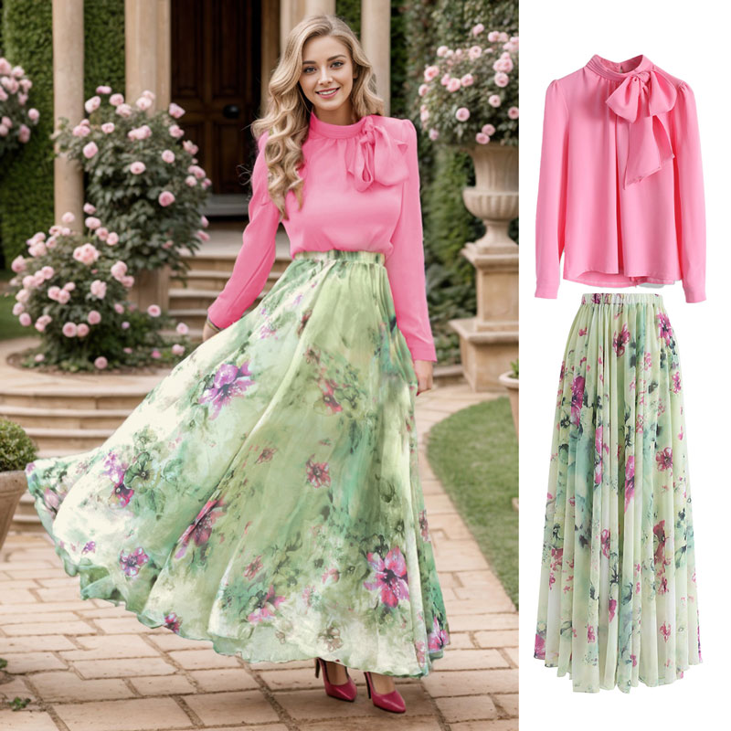 Chicwish - Slay a Chicwish skirt and the party's wherever you are.  @katlynmaupin @sunshineandstilettos Shop the skirt:  .com/marvelous-floral-maxi-skirt-in-green.html Shop the top:  chicwish.com/catalogsearch/result/?q
