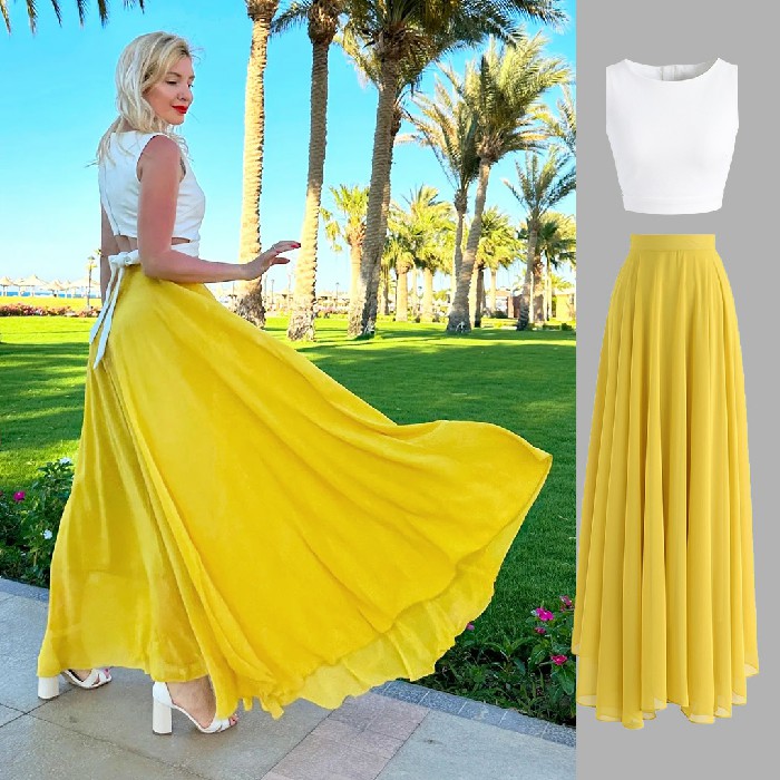 CHICWISH✨ Timeless Favorite Chiffon Yellow Maxi Skirt SZ. M